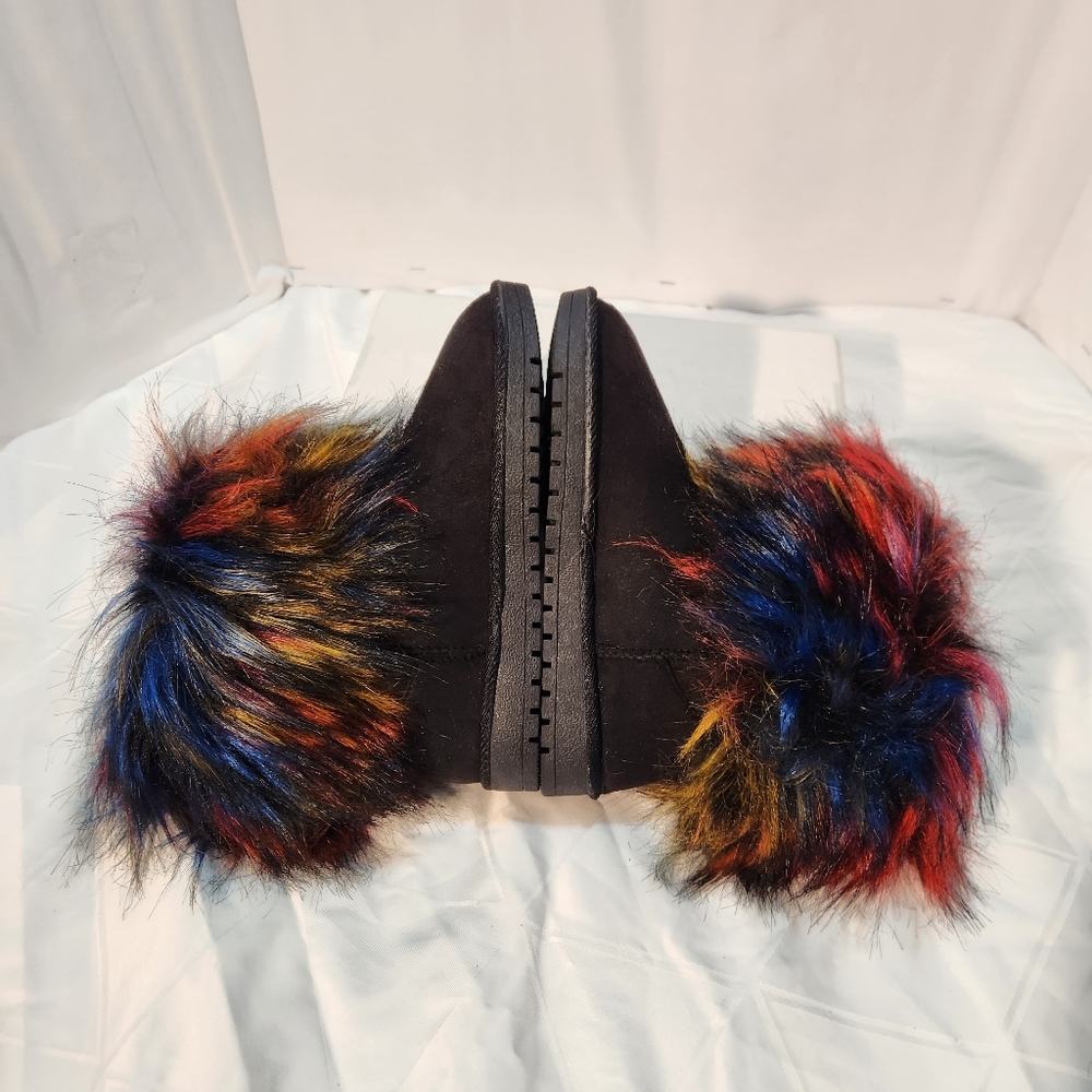 JUSTFAB MULTICOLOR CARRIE FAUX-FUR FUZZY BLACK ANKLE BOOTS 6 - Picture 7 of 9